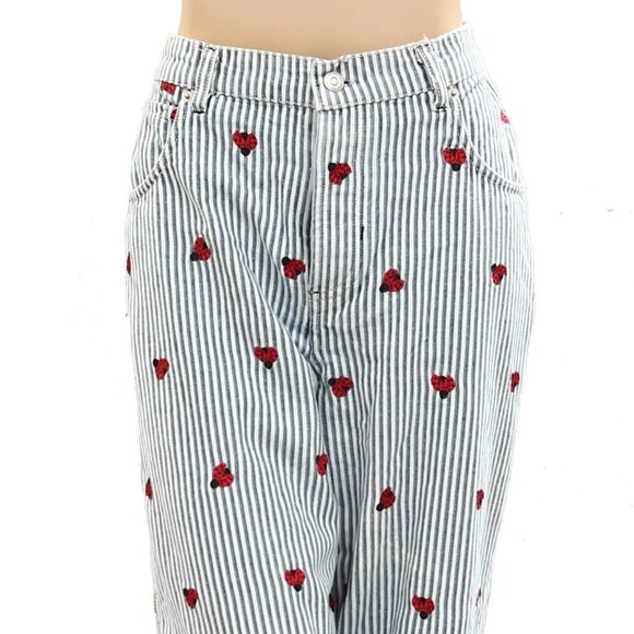 Free People Striped Straight Leg Pants - Blue and Red - Picture 8 of 10